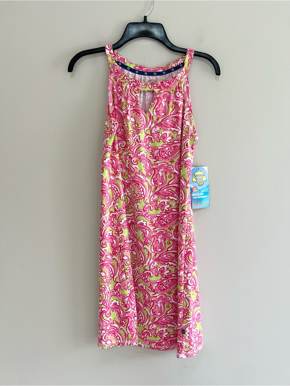 Banana Boat NWT Sleeveless Keyhole Neck Stretchy Pink UPF 50+ Mini Dress, Medium